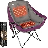 CAMPHILL Heated Camping Chairs,Oversized Padded Heating Lawn Chair with Cup Holder,Wide&Thick,Heavy Duty Folding for Patio,Tailgates,and Sports,Battery NOT Included,Purple