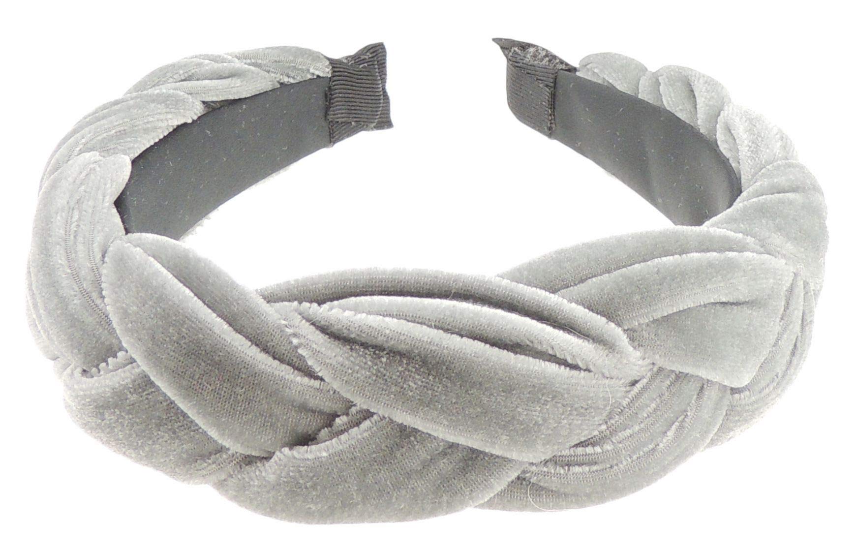 Fashion Formal Plaid Thick Wide Fabric Headband Alice Band Women Hair Accessory Hairband Christmas Birthday Wedding Guest Bridesmaid Prom Dance Holiday Pageant Prom Winter Velvet Plaited (Grey)