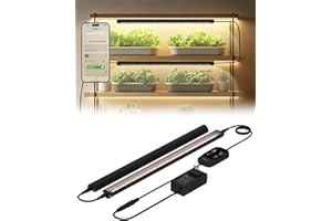 GLOWRIUM Smart Grow Light for Indoor Plants,3500K Full Spectrum LED Plant Light Strips with 3/9/12H Auto Timer,Stepless Dimming,Modular Design，Plug and Play (Black, 2 Pack 16W)