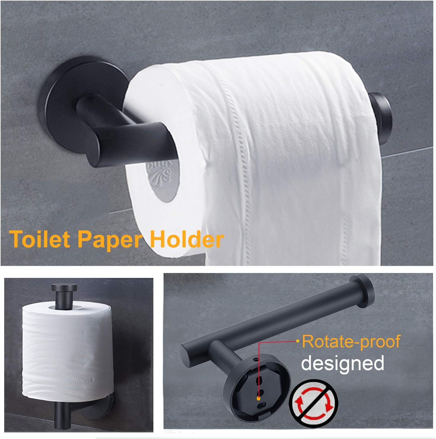 Nolimas 3-Pieces Set Matte Black Bathroom Hardware Set SUS304 Stainless Steel Round Wall Mounted - Includes 12" Hand Towel Bar,Toilet Paper Holder, Robe Towel Hooks,Bathroom Accessories Kit: Home & Kitchen