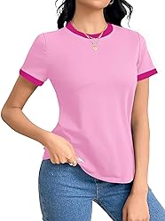 Remidoo Womens Ringer Tee Crew Neck Short Sleeve T