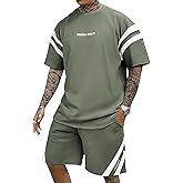 Epoleatries Mens Short Sets 2 Piece Outfits Summer Tracksuit Striped T Shirts and Pants Set Shorts Sleeve Sweatsuit