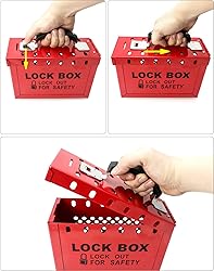 QWORK Lockout Tagout Group Lock Box - 4 Pack Steel