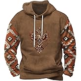 Zhyaj Classic Drawstring Hoodie for Men Classic Hooded Neck Long Floral Printed Sleeve Street Style Fall Sweatshirt with Kangaroo Pocket for Everydaywear