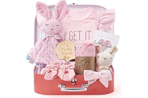 Golray Baby Shower Gifts for Girls, Baby Girl Gifts Baskets with Rattle, Blanket/Bodysuit Set, New Born Essential Stuff, Gender Reveal Ideas Infant New Born Baby Girls Gift Basket