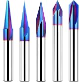 EANOSIC 5PCS CNC Wood Carving Router Bits Set, 1/4'' Shank, 15&deg; Detail Carving Liner+ 20&deg; Profile bit+30&deg;+60&deg;+ 90&deg; V Groove Router Bit Set