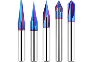 EANOSIC 5PCS CNC Wood Carving Router Bits Set, 1/4'' Shank, 15° Detail Carving Liner+ 20° Profile bit+30°+60°+ 90° V Groove Router Bit Set