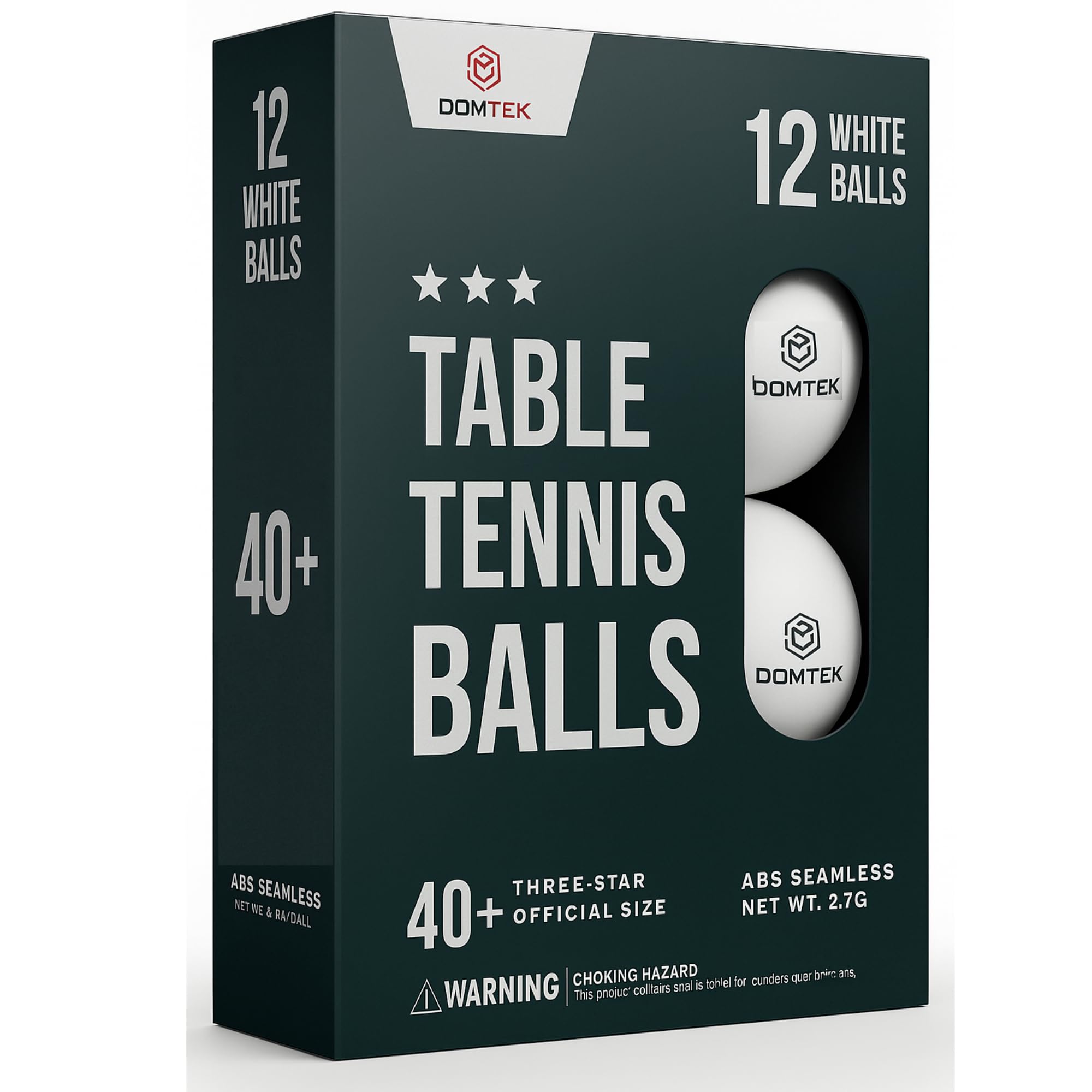 DOMTEK Ping Pong Balls 3 star- 40 + Pro ABS Table Tennis Balls Pack of 12- Ideal for Indoor and Outdoor Table Tennis (White)