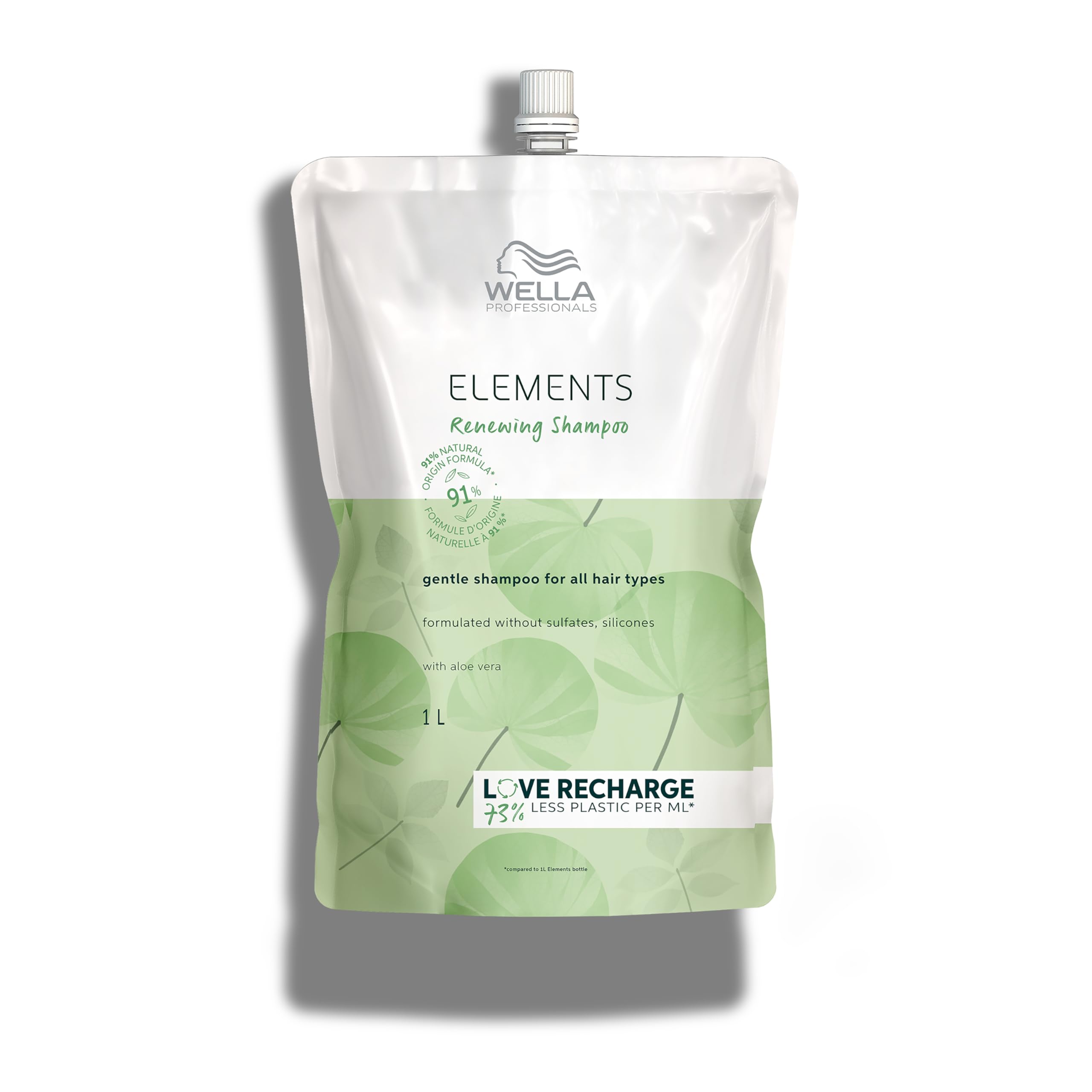 Wella Professionals Elements Renewing Shampoo with Aloe Vera | Gentle for All Hair Types | Without Sulfate & Silicone | 1 Liter Pouch | 33.8 Fl Oz