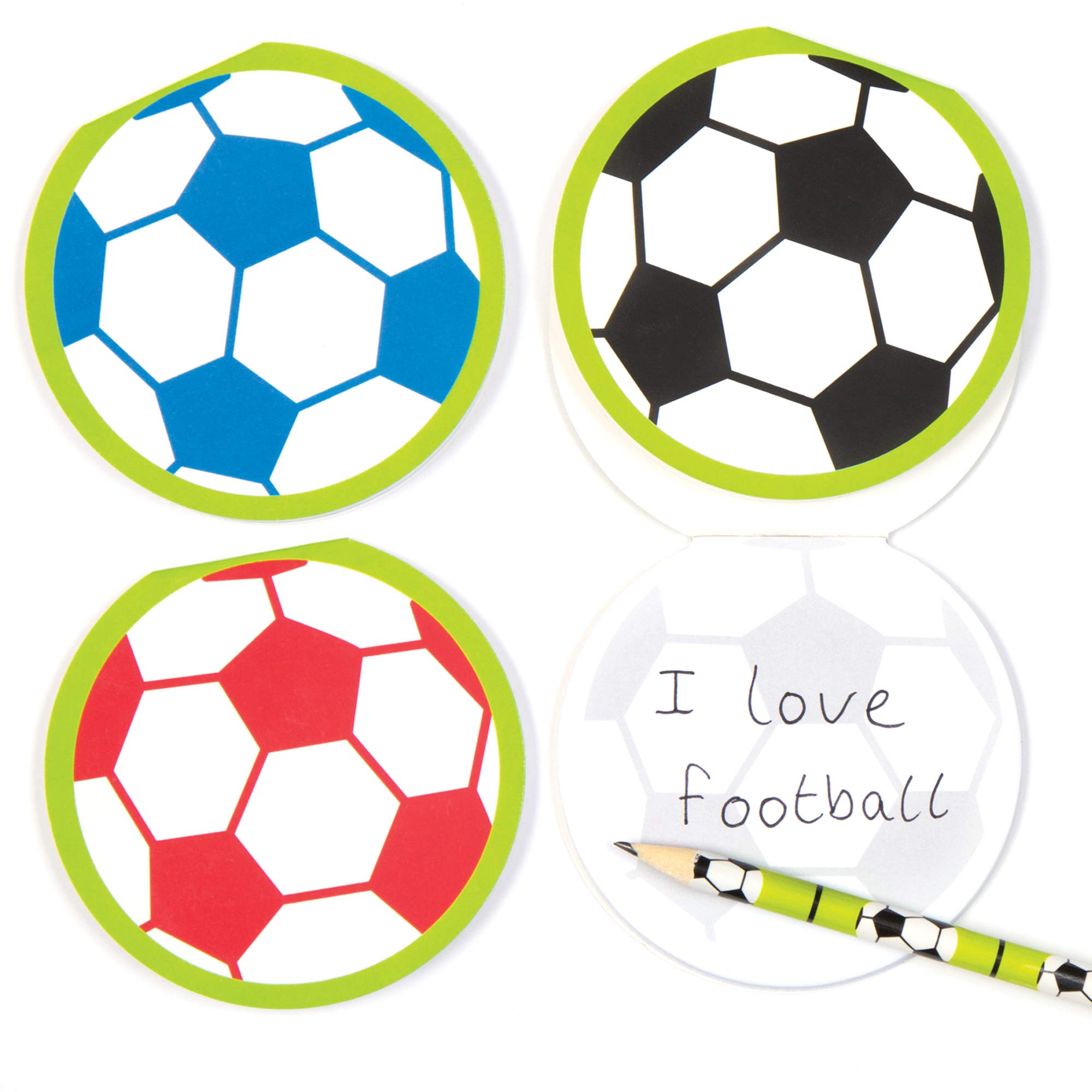 Baker Ross AC896 Football Memo Pads - Pack of 6, Small Drawing, Writing Pad Perfect for Kids Goodie Bags, Halloween Party Favours, Good Behavior Rewards or Birthday Present