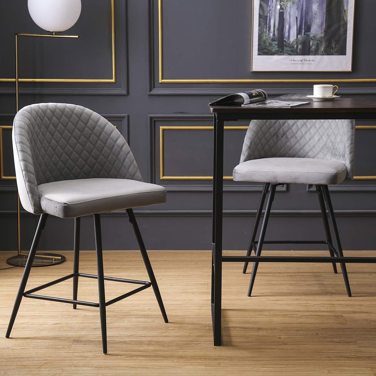 Andeworld 26 Inch Counter Height Swivel Bar Stools Upholstered Bar Stool Dining Chairs Set of 2