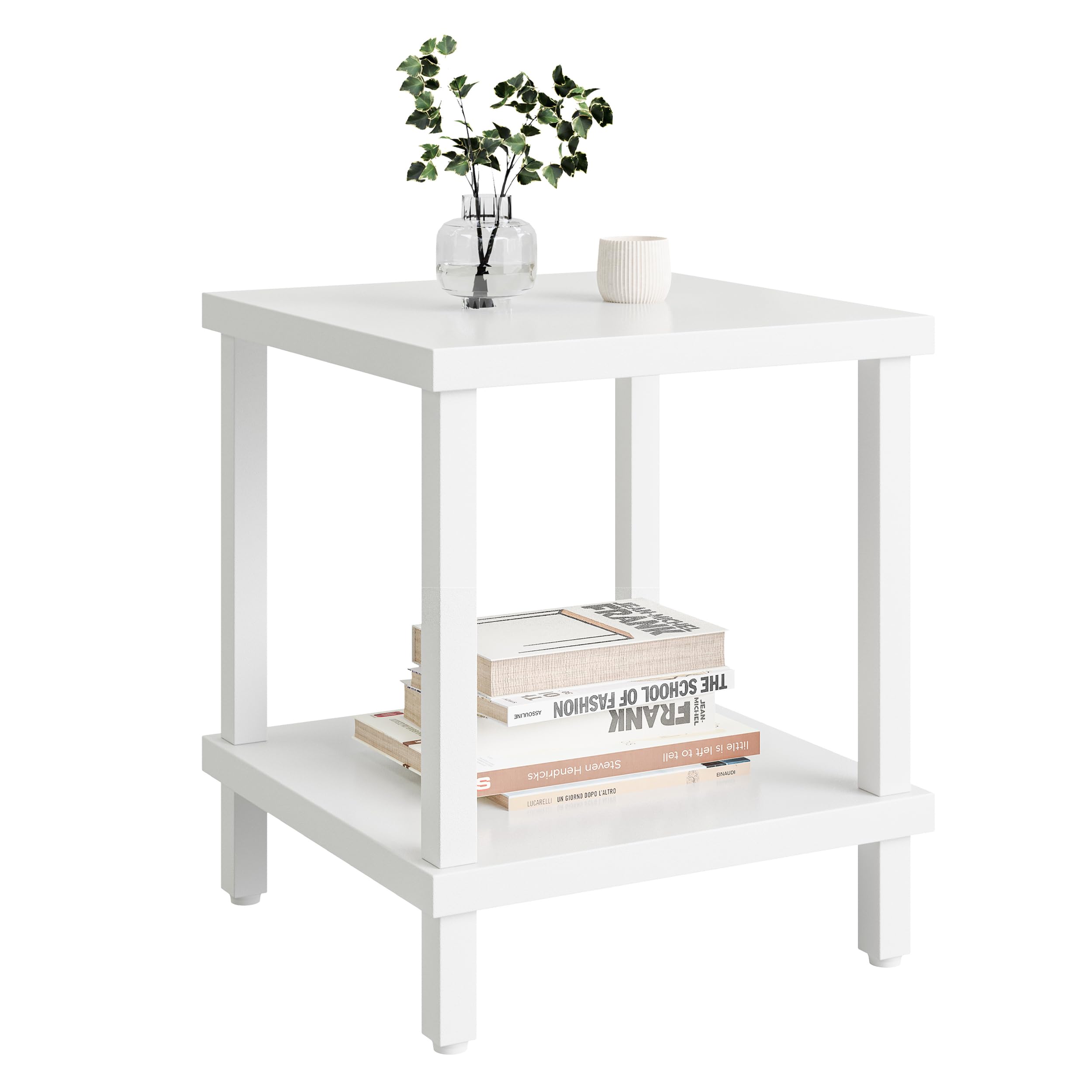 Photo 1 of *Pieces chipped/cracked* MMEOLUOOK Large End Table Square Side Table Modern Sofa Table 20 Inch Industrial Coffee Table NightStand with 2-Tier Storage Shelf for Living Room Bedroom White MLBZ06W