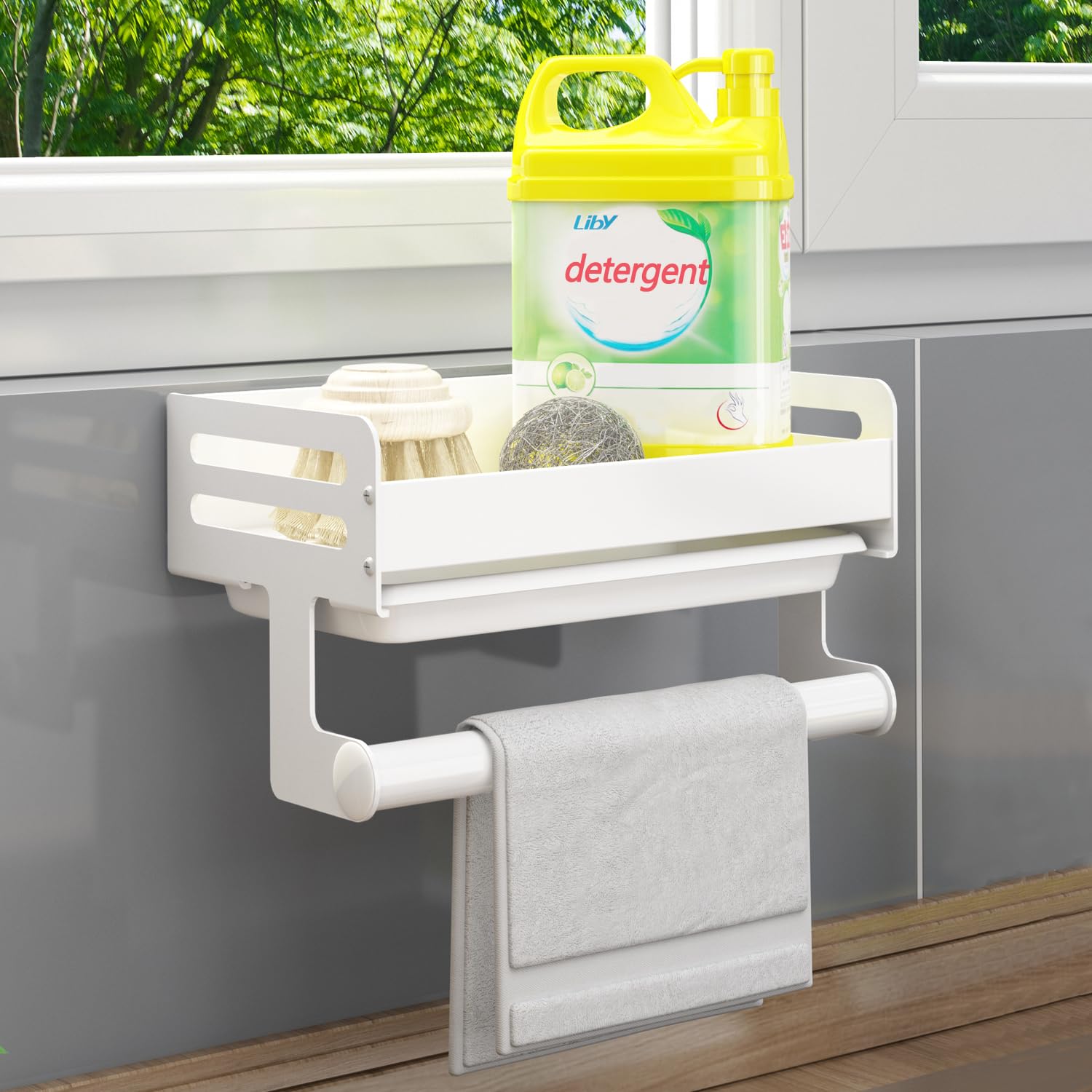 FOXWHALE Sink Organizer for Kitchen, Wall Mounted Aluminum Drying Rack, Space Saving Organizing Kitchen and Bathroom Items