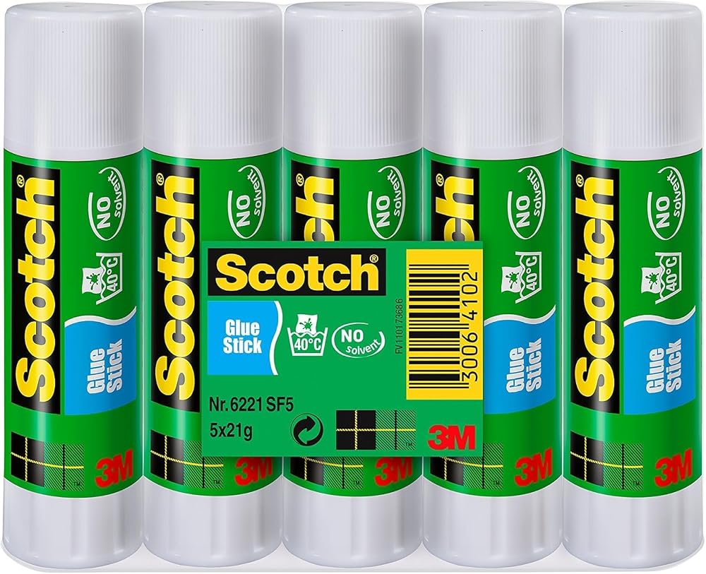 Scotch Permanent Glue Stick Solvent-Free 21g Pack of 5 - Water Based