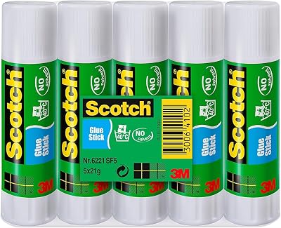 Scotch Permanent Glue Stick Solvent-Free 21g Pack of 5 - Water Based