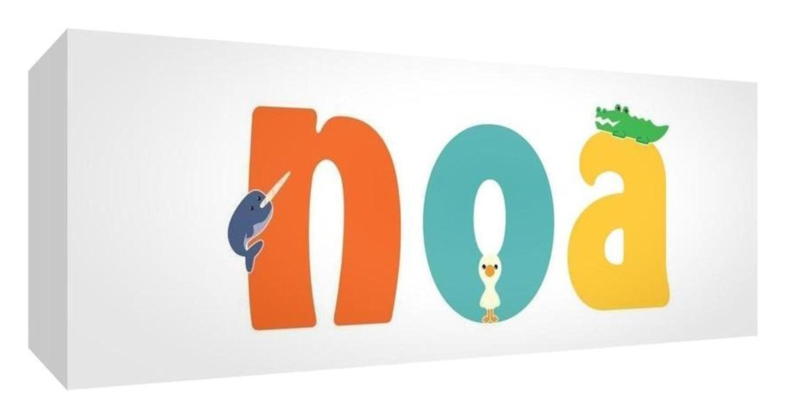Little Helper Canvas Gallery Wrapped Box with Front Panel Style Example Medium with Name Noa Boy 21 x 59 x 3 cm Multi-Coloured