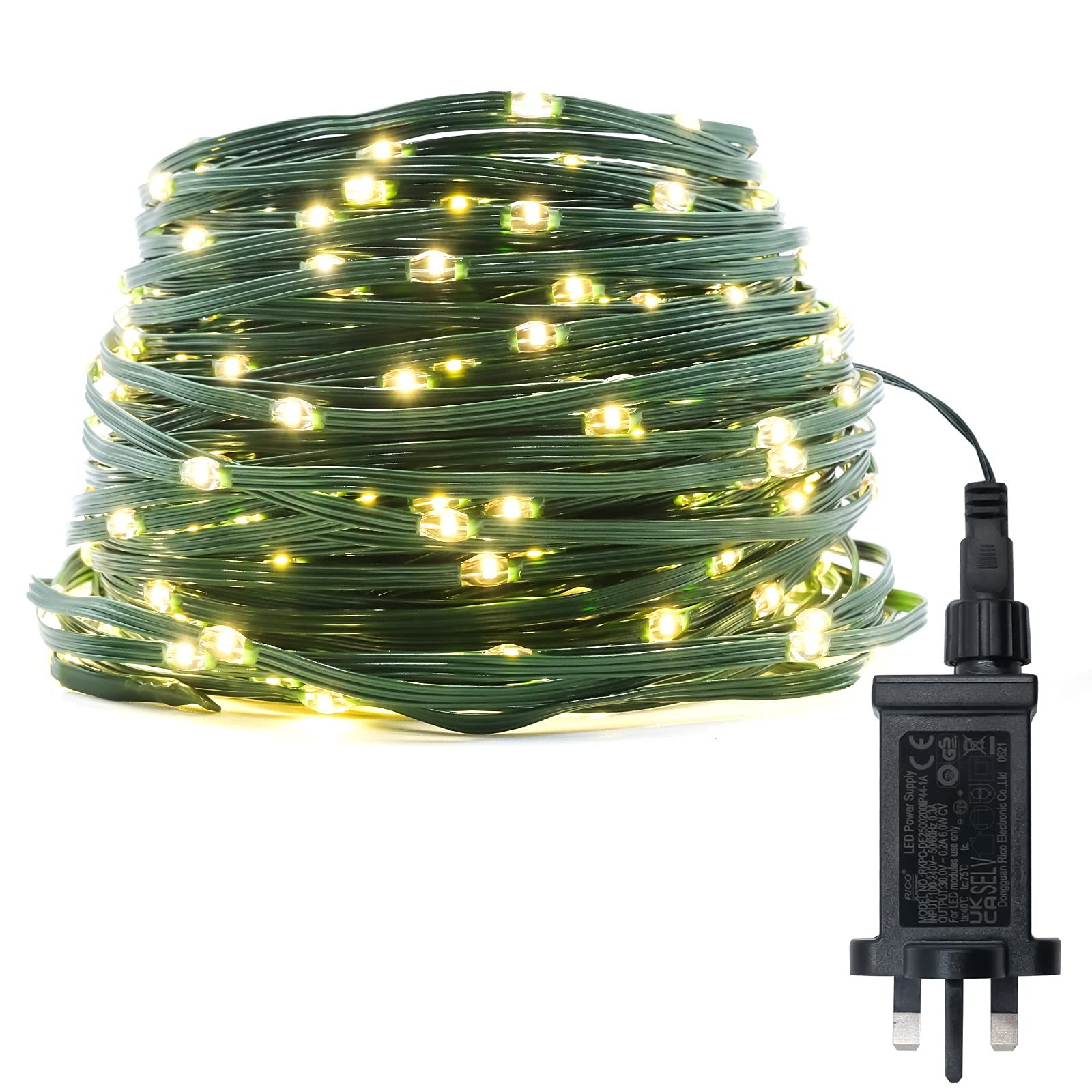 Wweixun2020 Outdoor Fairy String Lights Mains Powered, Waterproof Christmas Tree String Light, 60M 600 LED 2700K Warm White Green Copper Wires, 8 Modes Decorative Xmas Light for Outdoor/Indoor