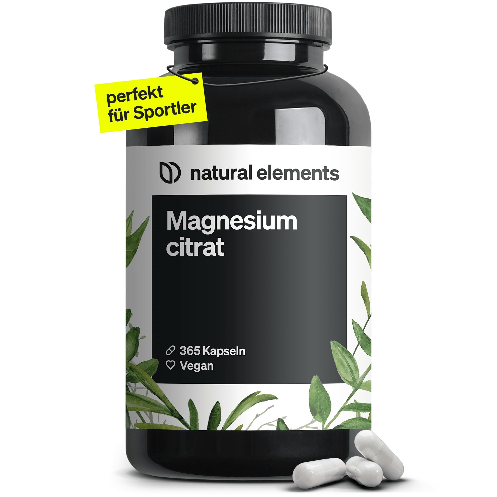 natural elements Magnesiumcitrat – 360mg elementares Magnesium pro Tagesdosis – 365 vegane Kapseln – 4-Monats-Vorrat – hochdosiert, ohne Zusätze – in Deutschland entwickelt & laborgeprüft