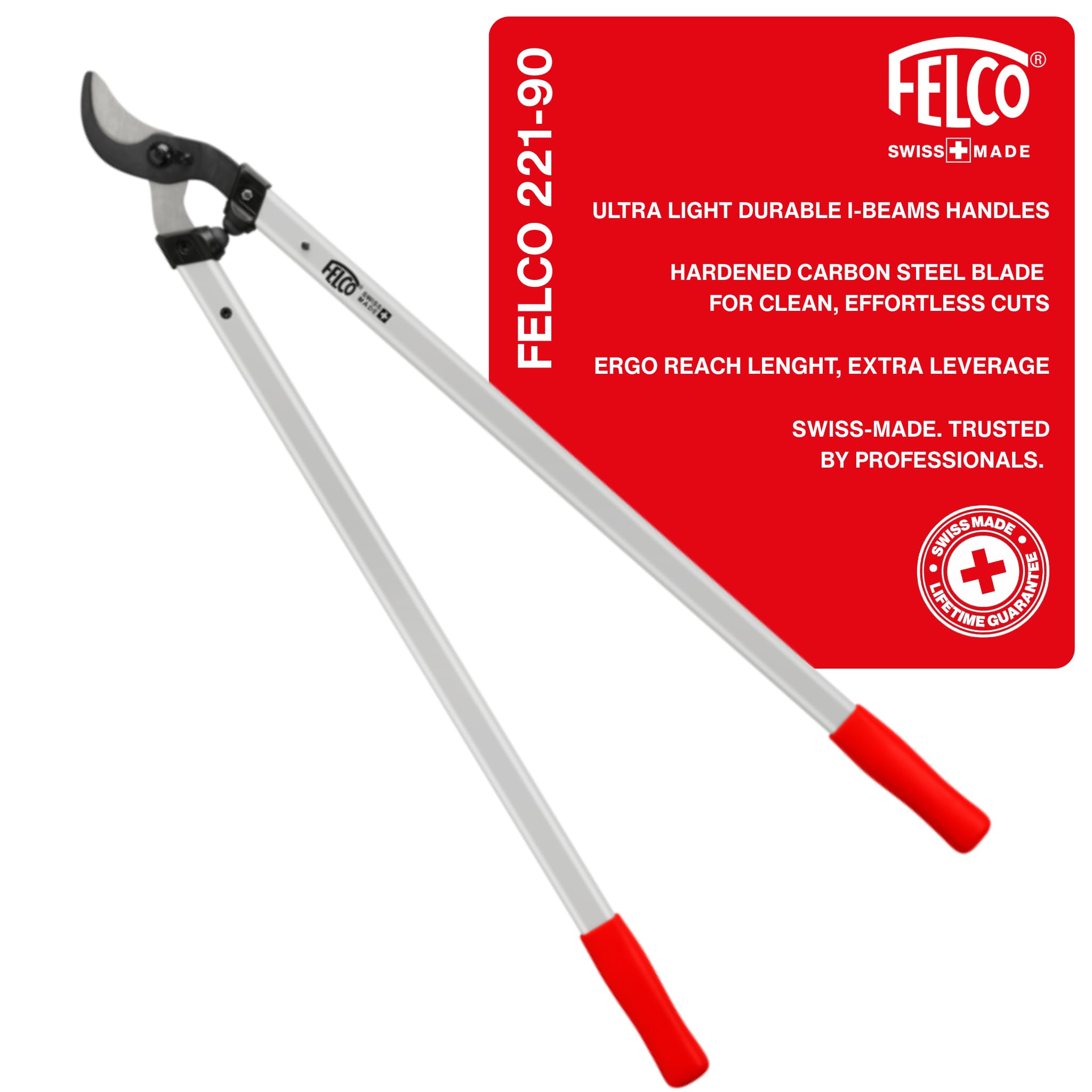 Felco Loppers Large curved Cutting Head 45mm Cut, Lightweight 90cm Handles Shock Absorbers Tree Surgeon Professional Home Gardener Forestry Precision Manufacturing Process Swiss Made
