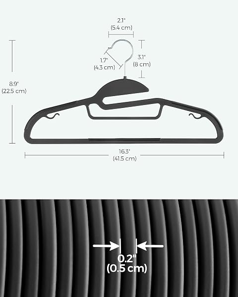 SONGMICS 50 PACK COAT HANGERS, HEAVY-DUTY PLASTIC SUIT HANGERS, S-SHAPED OPENING, SPACE-SAVING, 360º SWIVEL HOOK, 16.3 INCHES WIDE, INK BLACK UCRP41BK-50