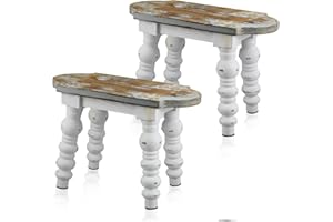 Reallnaive 2 Pack Wooden Bathroom Foot Stool Vintage Farmhouse Style Decorative Wooden Stool Stand Small Plant Stools for Adu