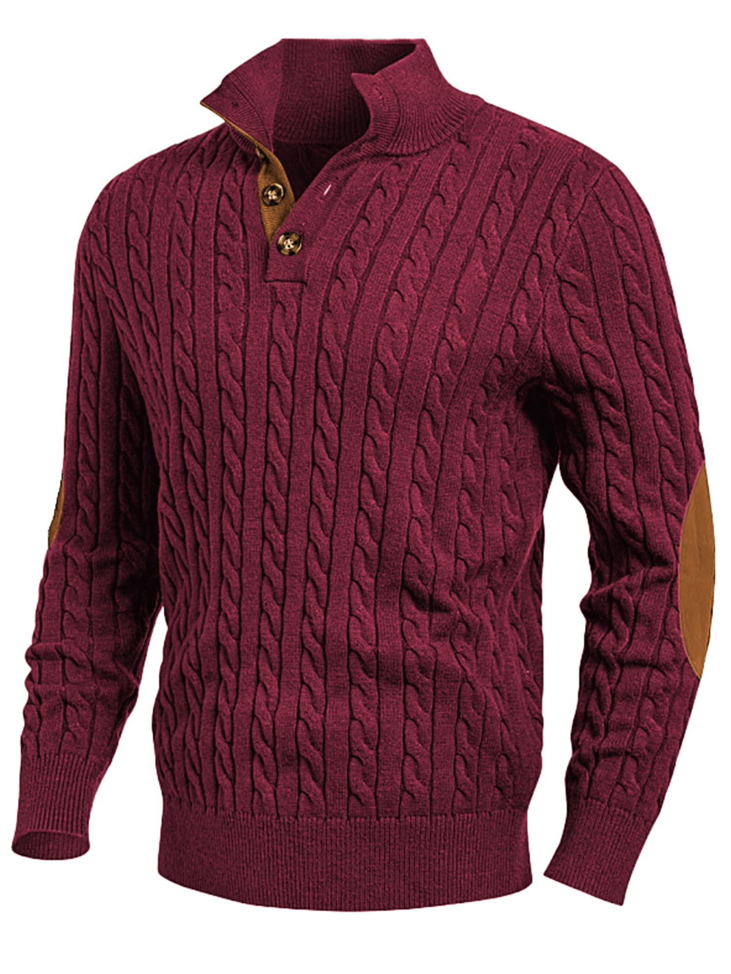 Photo 1 of *Minor Damaged*
JMIERR Sweaters for Men Soft Cable Knit Casual Long Sleeve Essentials Vintage Slim Fit Stand Collar Button Red Pullover Fisherman Sweater, L, Burgundy
