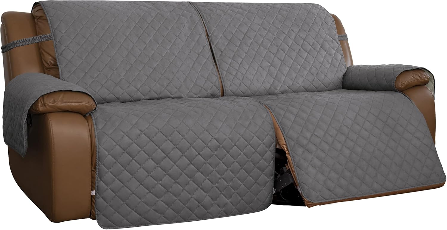 Slipcovers - Easy-Going Oversized Loveseat Recliner Cover, Reversible Couch Cover for Double Recliner, Split Sofa Cover for Each Seat with Elastic Straps for Dogs, Pets(Oversized 2 Seater, Gray/Light Gray)