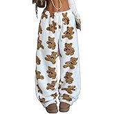 ZAFUL Women's Fuzzy Plush Pajama Pants Drawstring Elastic Waist Wide Leg Teddy Pj Bottoms Lounge Pants