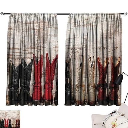 Davishouse Western Decor Curtains American Legend Cowgirl Leather Boots Rustic Wild West Theme Cultural Print Home Garden Bedroom Outdoor Indoor Wall