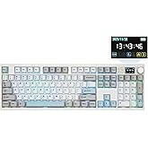 EPOMAKER QK108 Full Size Mechanical Keyboard with Screen & Knob, 8000mAh, QMK/VIA, Creamy&Thocky, Gasket, RGB Backlit, Mac Keycap, Wireless Gaming Keyboard (White Cyan, Sea Salt Silent)