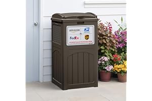 Greesum 33 Package Delivery Box for Outside, Waterproof Resin Garbage Bin with Lid for Hideaway, Deck, Patio, Dark Brown