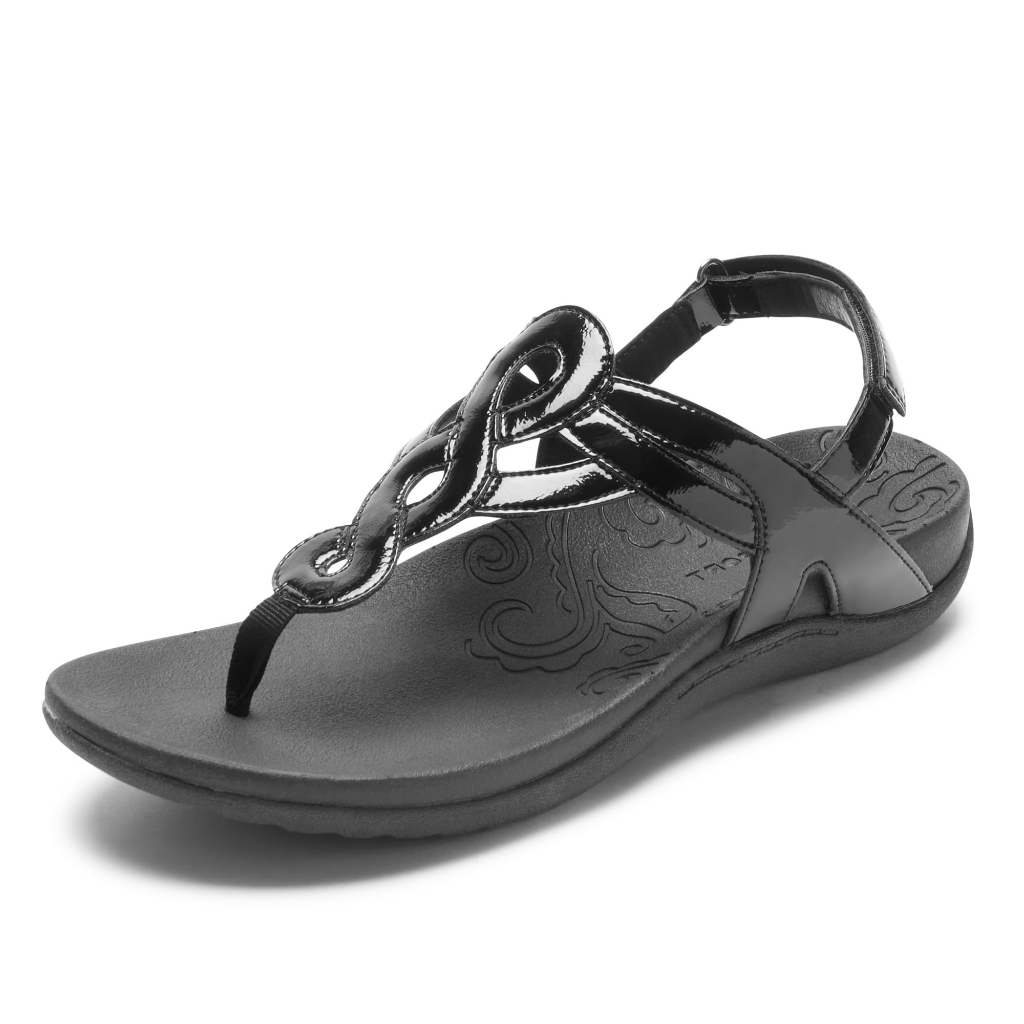 Cobb Hill Women’s Ramona-CH Flat Sandal, Black Patent, 8 M US