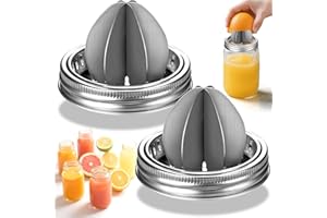 Palksky Mason Jar Juicer Lid, Stainless Steel Juicer Manual/Citrus Reamer/Lemon Squeezer for Wide Mouth Mason Jar Accessories (2Pcs)