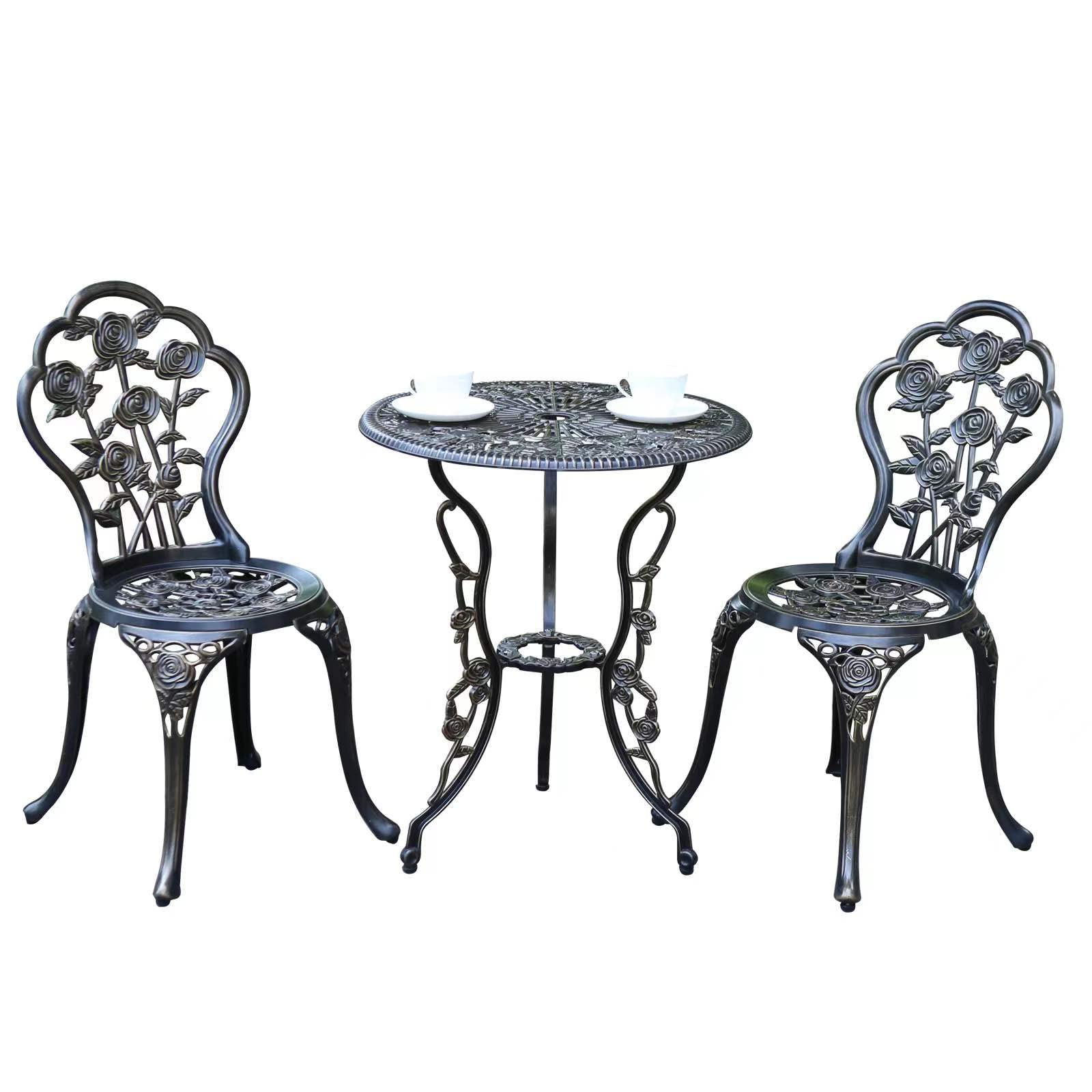 Photo 1 of * used missing parts * JARDIN DE CENTENNIAL Patio Bistro Set.Rust-Resistant Cast Aluminum Bistro Table Set with Umbrella Hole for Backyard (Rose Copper)