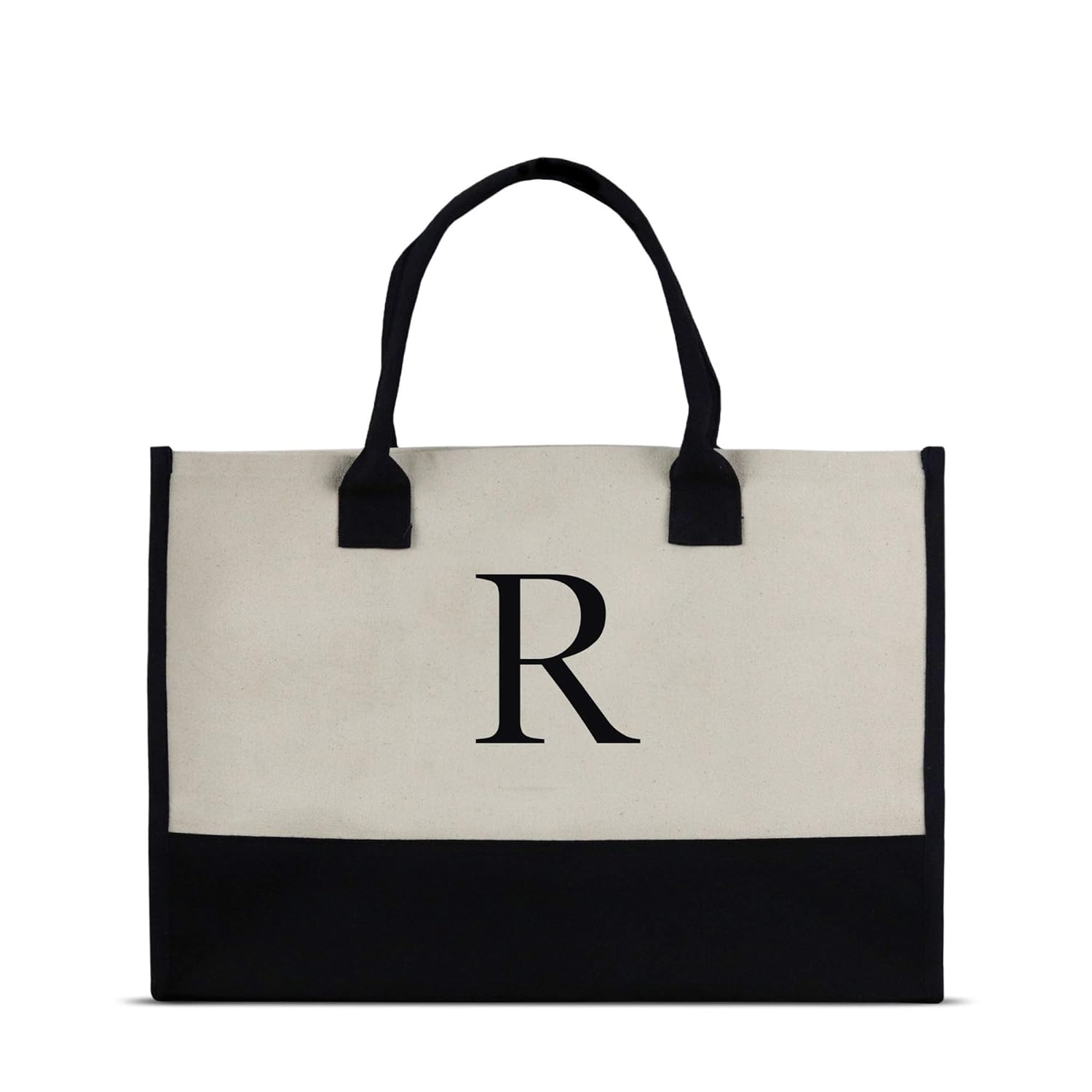 Monogram Tote Bag with 100% Cotton Canvas and a Chic Personalized Monogram (Black Block Letter - R)