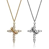 OOTDAY Crown Cross Necklace for Women, 14K Gold Silver Cubic Zirconia Crown Cross Necklace, Diamond Gold Silver Cross Necklaces, Dainty Cross Faith Simple Trendy Charm Jewelry Gift for Women