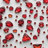TANOSII Sew on Rhinestones 100 PCS Mixed Shapes Glass Rhinestones Sew on Crystal Gems Mental Flatback with Silver Claw for Jewelry Crafts Clothes Shoes Costume Garment Red