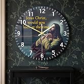 Timethink 12 Inch Prayer Clock, Jesus Would You Look at the Time Wall Clock Bible Jesus Christian Prayer Theme Clock Silent Movement Battery Operated for Bedroom Kitchen Christian Religious Gift