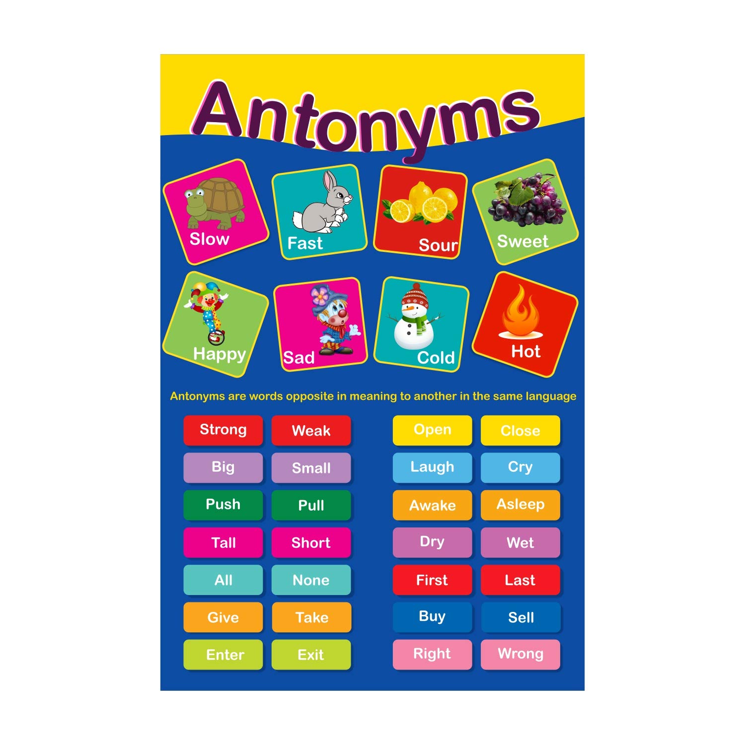 Educational Posters for Kids Antonyms Children Rooms or Schools