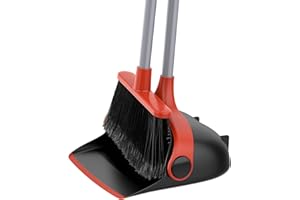 MR.SIGA Broom and Dustpan Set with Long Handle, Stand Upright Broom with Dustpan Combo for Floor Cleaning, Lightweight Sweepi