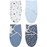Newwiee 4 Pcs Preemie Baby Swaddle Wrap Adjustable Cotton Preemie Swaddle Blanket for Newborn Boys Girls(Bear Style,Fit for Preemies)