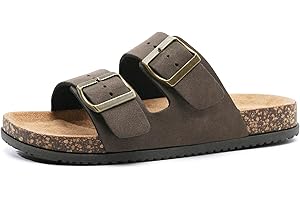 GETOEU Arch Support Footbed Sandals for Women & Men, Adjustable Double Buckle Comfort Sandals, Cork-Style Cushioned Sole, Cas
