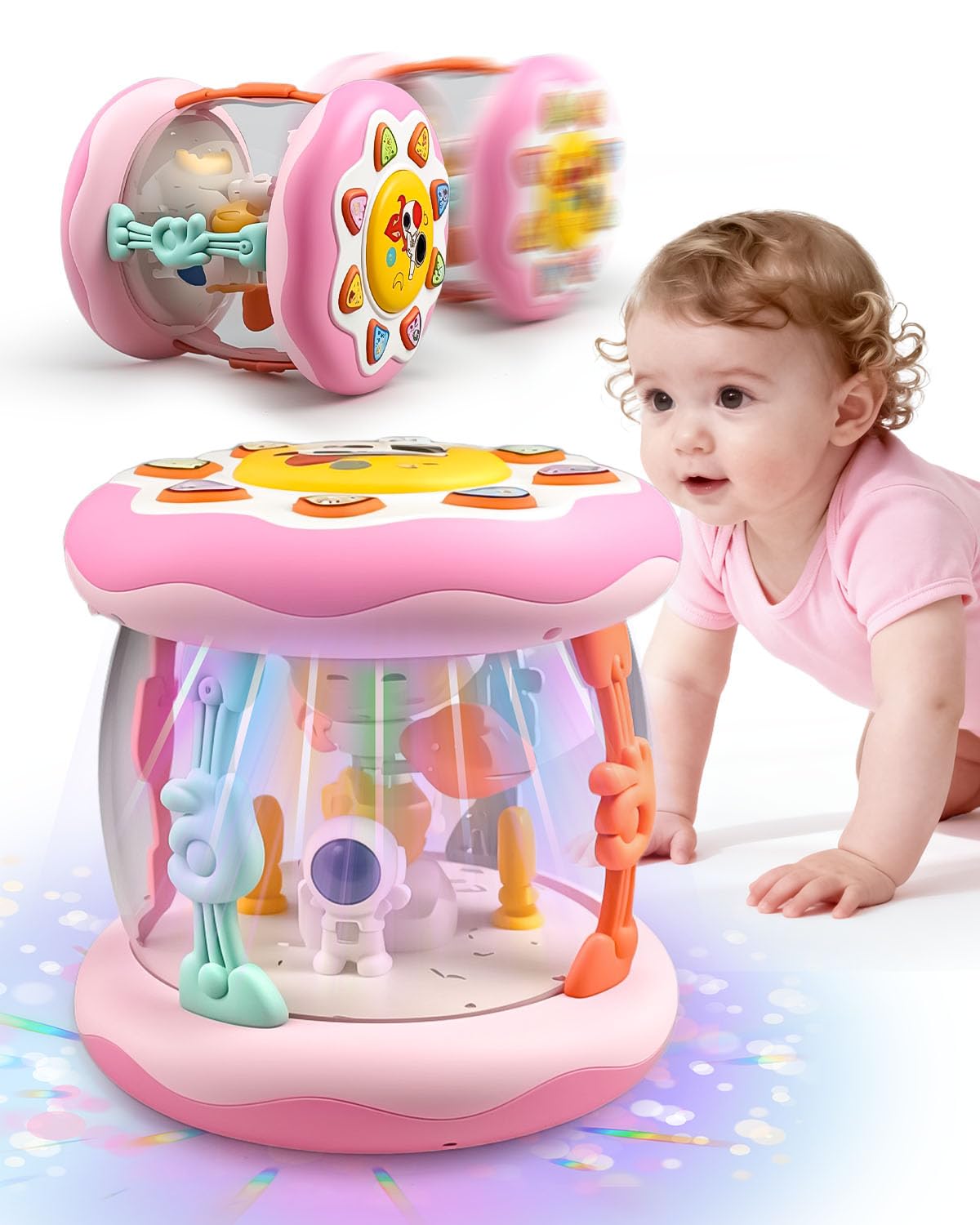 Maraiss 360°Spinning Astronaut Toy for Babies with 8 Light & 4 Music Modes, Musical Crawling Sensory Toy for 6+ Month Old Boys and Girls Gift