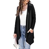 Veryoung Women's Lightweight Cardigan Casual Soft Long Sleeve Floral Knit Cardigans with Pockets High Low Hem Draped Duster