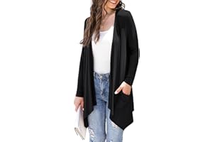 Veryoung Women's Lightweight Cardigan Casual Soft Long Sleeve Floral Knit Cardigans with Pockets High Low Hem Draped Duster