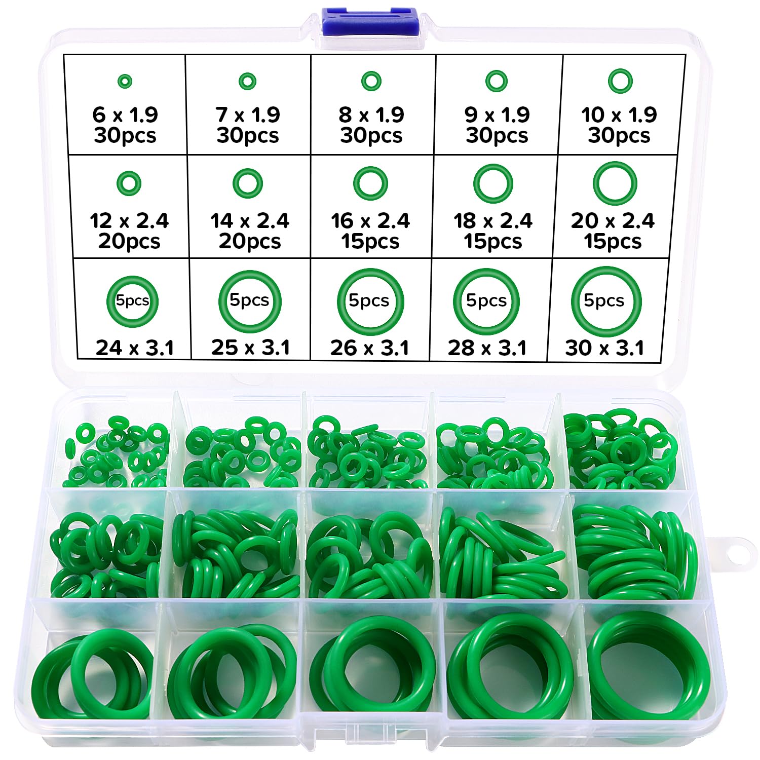 Lyeteung 260 PCs O-Ring Gasket Kit, Sealing Gasket, Green