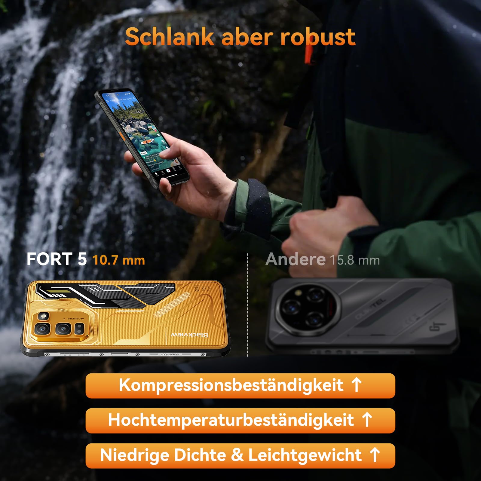 Blackview Fort 5 Outdoor Smartphone, 108MP+50MP+13MP Nachtsicht, 248g/10.7mm Ultra-Thin Android 16 Outdoor Handy Ohne Vertrag, 36GB+256GB/2TB Baustellenhandy, 6.78'' 120Hz, MTKG100, IP69K/ NFC/700Nits 2