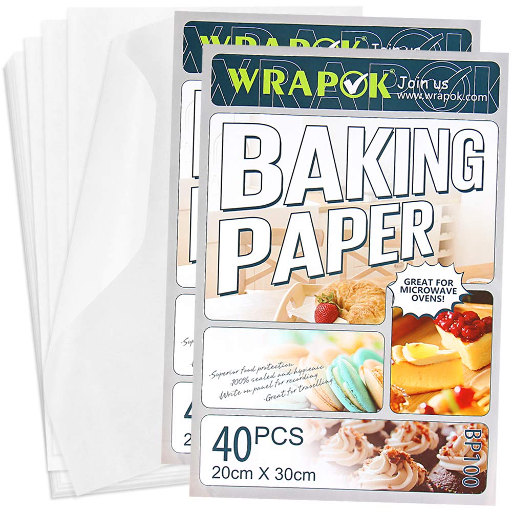 WRAPOK Baking Parchment Paper Greaseproof Cooking Sheets White Non-Stick Pre-Cut Liners for Kitchen Home, 8 x 12 Inch (80 Count)