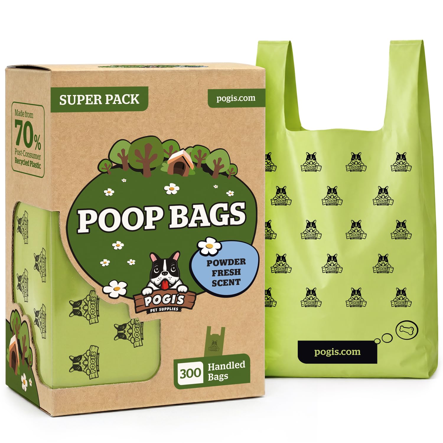 Pogi’s Dog Poo Bags with Handles – Extra Thick, Leak-Proof, Large, Fresh Scented, 300-Count