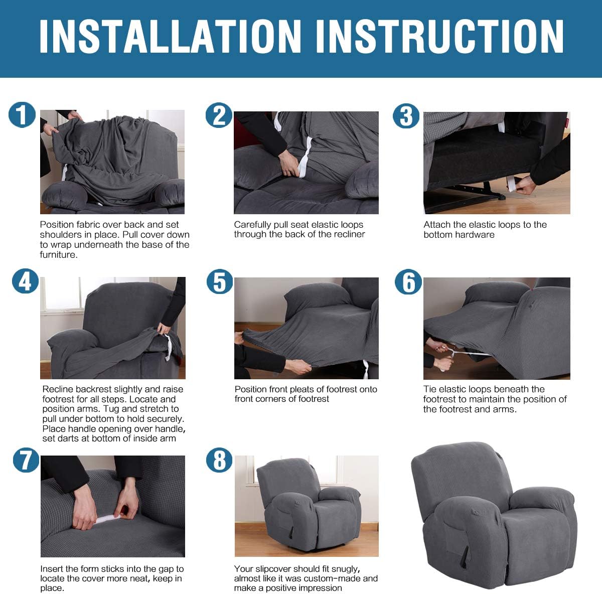 Stretch Recliner Slipcovers 1-Piece Durable Soft High Stretch Jacquard Sofa Furniture Cover Form Fit Stretch Stylish Recliner Cover/Protector (Recliner, Gray): Kitchen & Dining